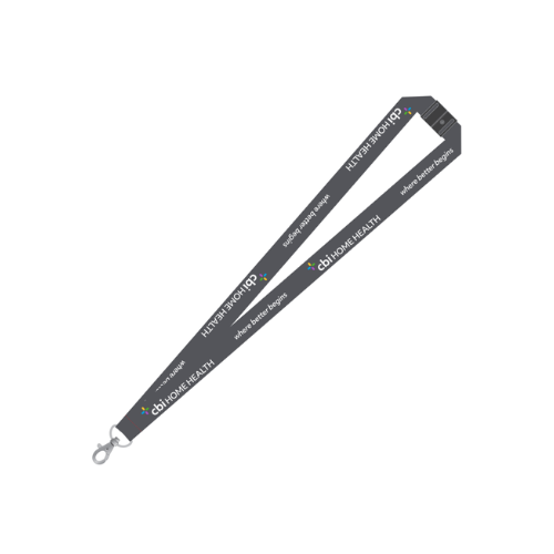 Gray lanyard with text on a white background