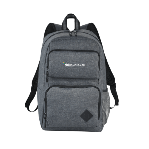 Gray backpack with 'CBI Home Health' logo on a white background